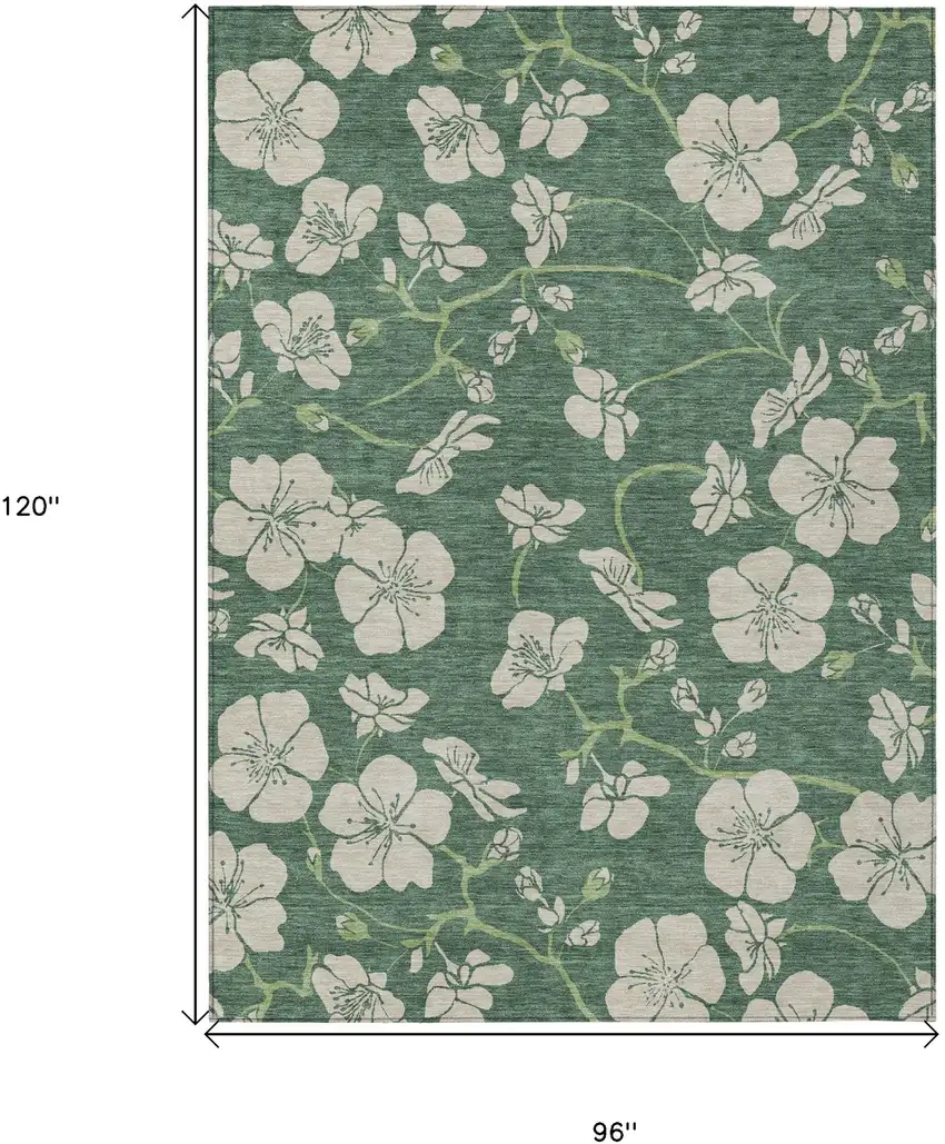 Sage And Ivory Floral Washable Indoor Outdoor Area Rug Photo 3
