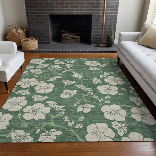 Sage And Ivory Floral Washable Indoor Outdoor Area Rug Photo 9