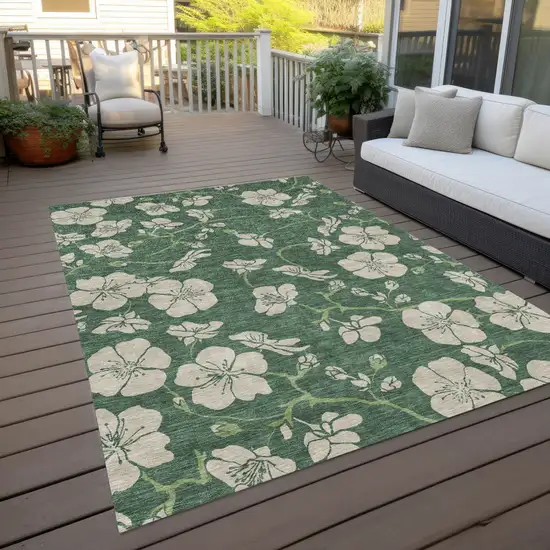 Sage And Ivory Floral Washable Indoor Outdoor Area Rug Photo 8