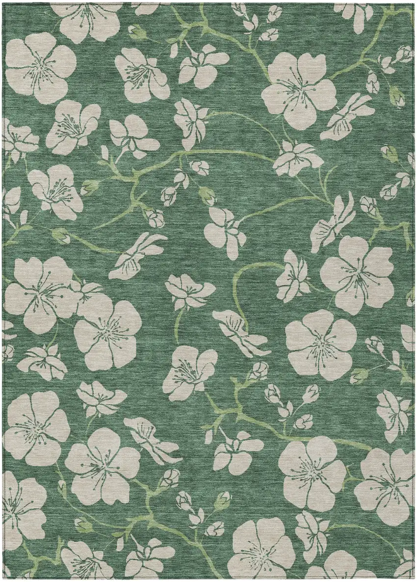 Sage And Ivory Floral Washable Indoor Outdoor Area Rug Photo 2