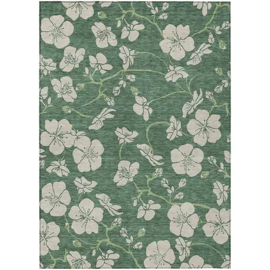Sage And Ivory Floral Washable Indoor Outdoor Area Rug Photo 2