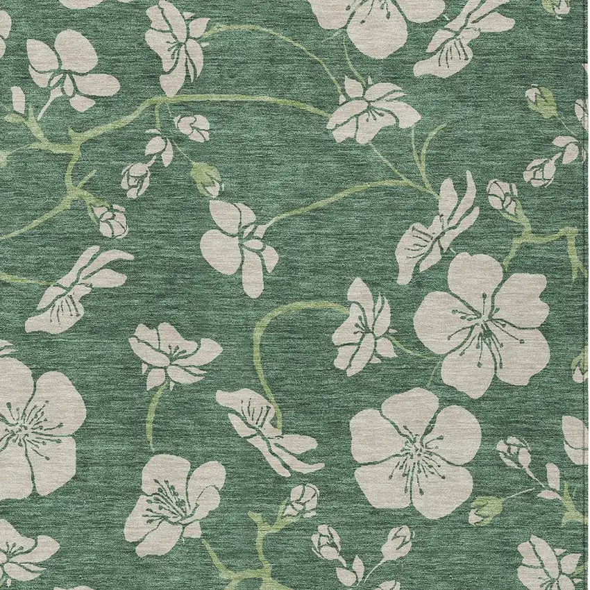 Sage And Ivory Floral Washable Indoor Outdoor Area Rug Photo 6