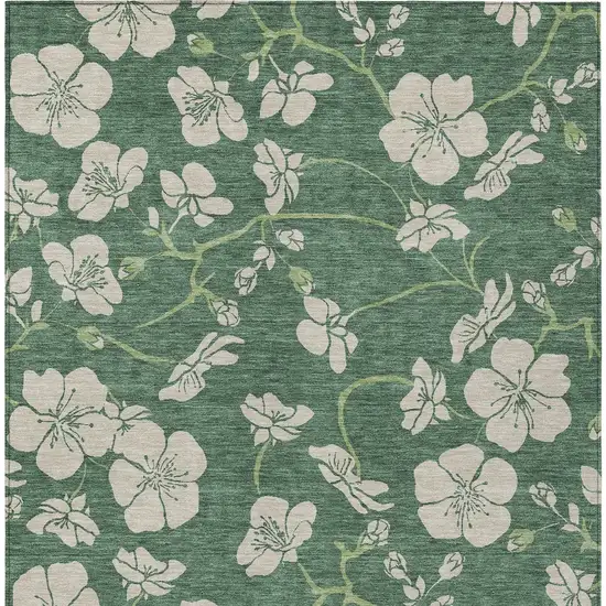 Sage And Ivory Floral Washable Indoor Outdoor Area Rug Photo 6