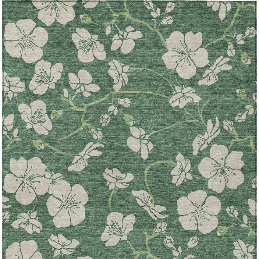 Sage And Ivory Floral Washable Indoor Outdoor Area Rug Photo 6
