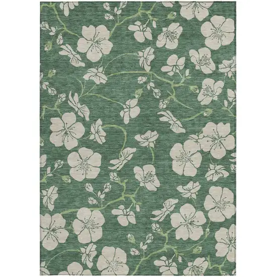 Sage And Ivory Floral Washable Indoor Outdoor Area Rug Photo 7