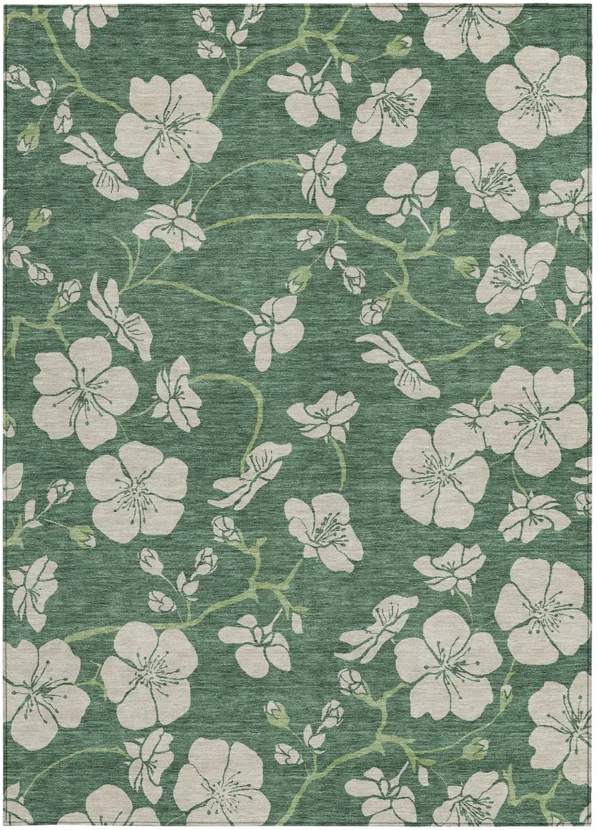 Sage And Ivory Floral Washable Indoor Outdoor Area Rug Photo 7