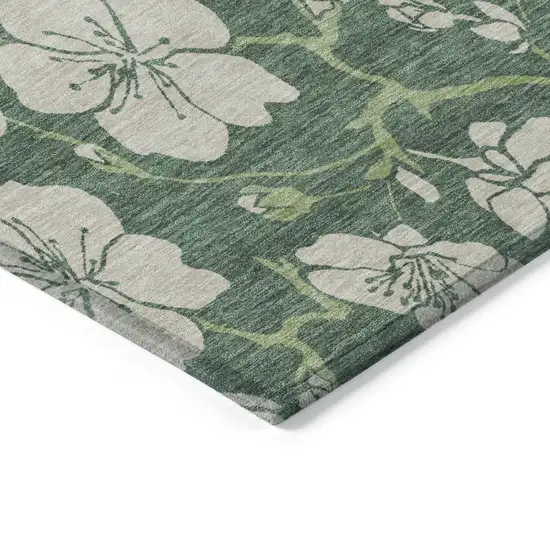 Sage And Ivory Floral Washable Indoor Outdoor Area Rug Photo 5