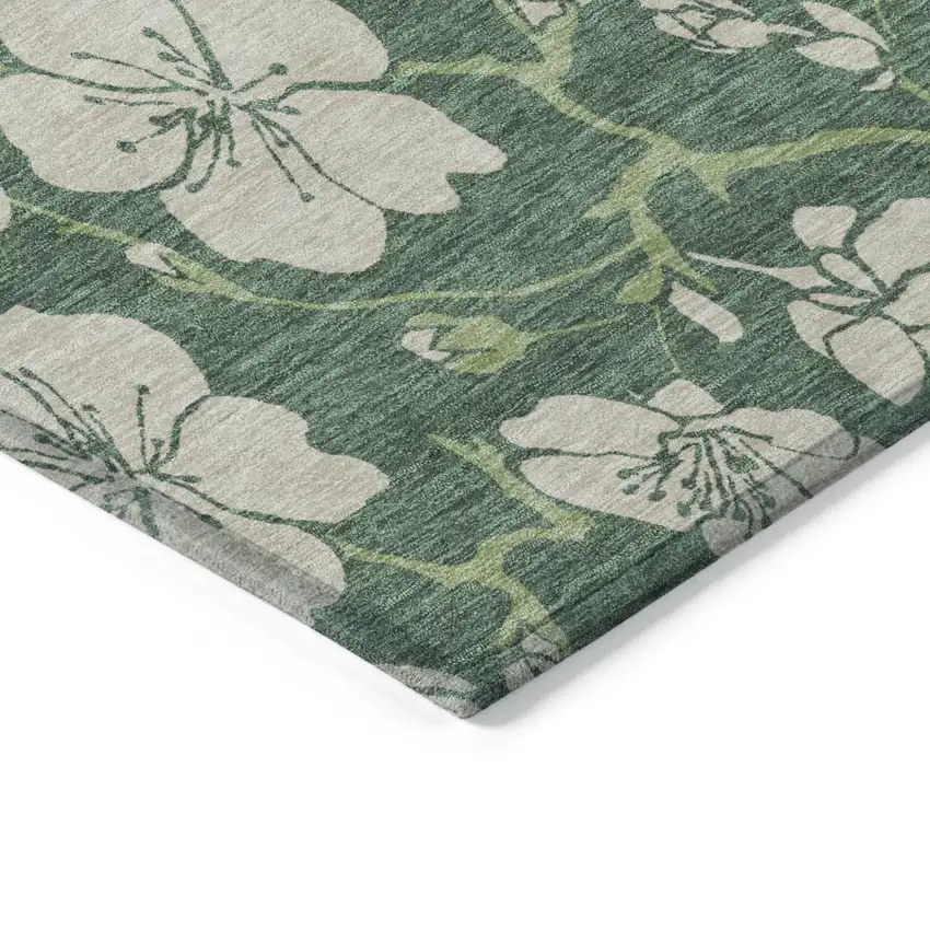 Sage And Ivory Floral Washable Indoor Outdoor Area Rug Photo 5