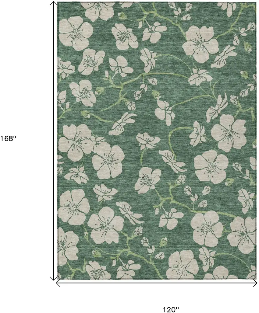 Sage And Ivory Floral Washable Indoor Outdoor Area Rug Photo 3