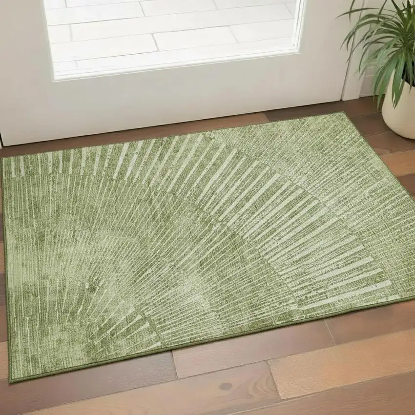 Sage And Ivory Geometric Washable Area Rug With UV Protection Photo 1