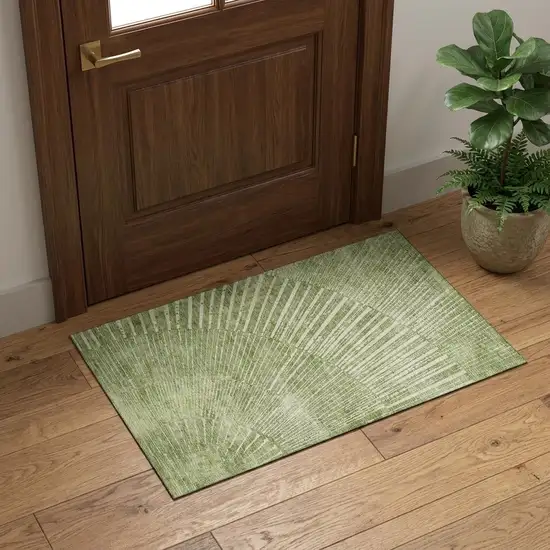 Sage And Ivory Geometric Washable Area Rug With UV Protection Photo 1