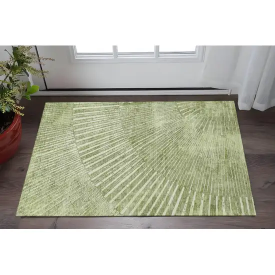 Sage And Ivory Geometric Washable Area Rug With UV Protection Photo 2