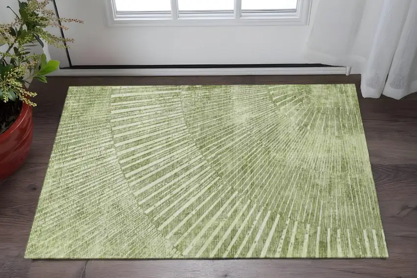 Sage And Ivory Geometric Washable Area Rug With UV Protection Photo 2