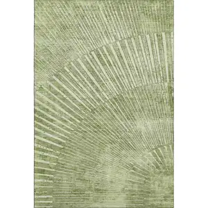 Photo of Sage And Ivory Geometric Washable Area Rug With UV Protection