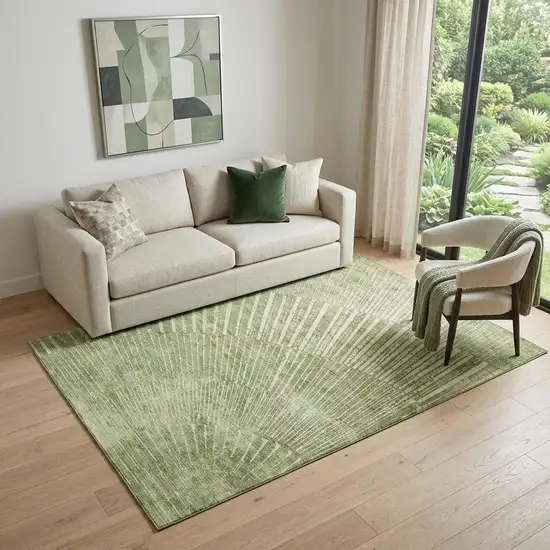 Sage And Ivory Geometric Washable Area Rug With UV Protection Photo 1