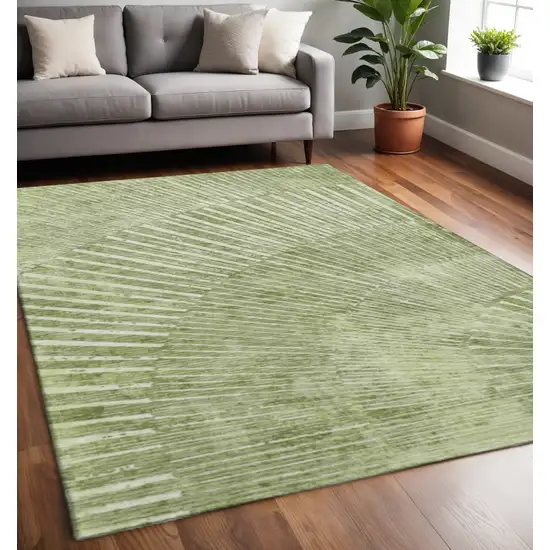 Sage And Ivory Geometric Washable Area Rug With UV Protection Photo 2