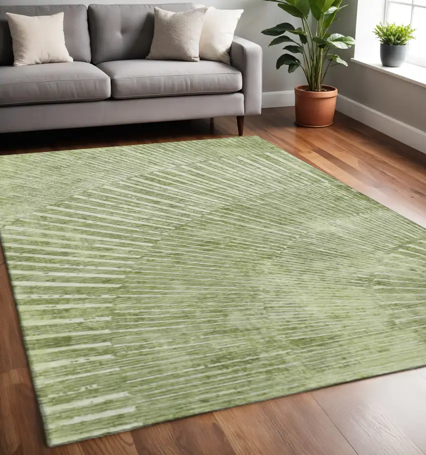 Sage And Ivory Geometric Washable Area Rug With UV Protection Photo 2