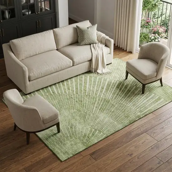 Sage And Ivory Geometric Washable Area Rug With UV Protection Photo 1