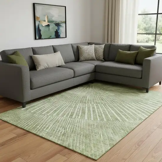 Sage And Ivory Geometric Washable Area Rug With UV Protection Photo 1