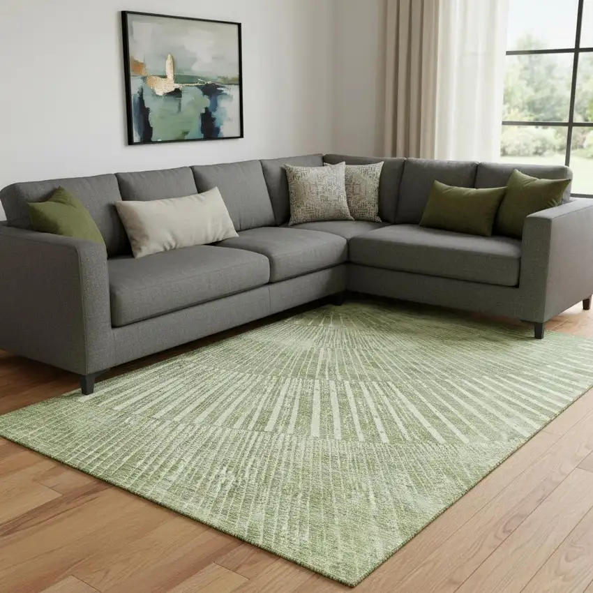 Sage And Ivory Geometric Washable Area Rug With UV Protection Photo 1
