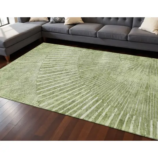 Sage And Ivory Geometric Washable Area Rug With UV Protection Photo 2