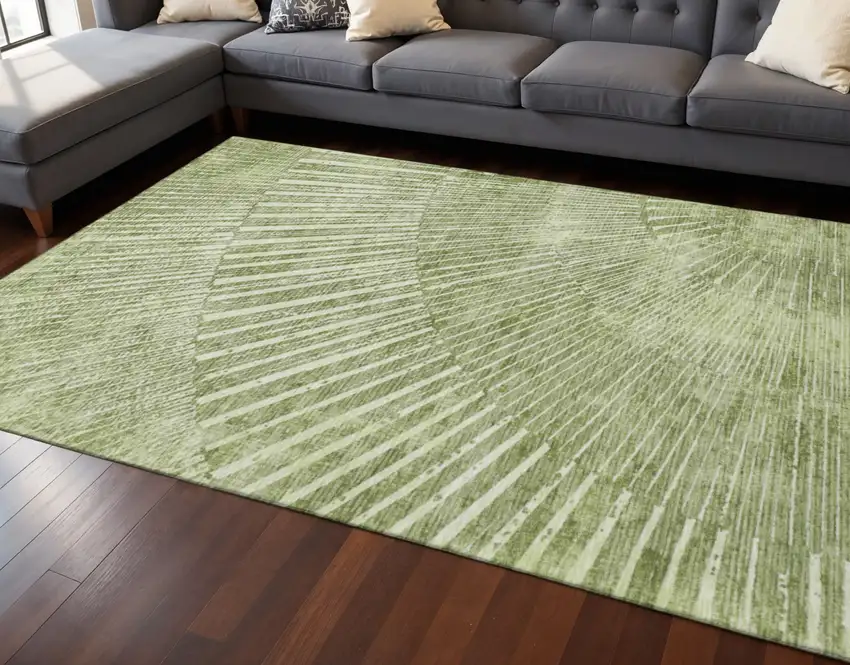 Sage And Ivory Geometric Washable Area Rug With UV Protection Photo 2