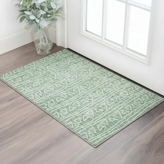 Sage And Ivory Geometric Washable Area Rug With UV Protection Photo 2