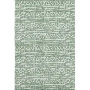 Photo of Sage And Ivory Geometric Washable Area Rug With UV Protection
