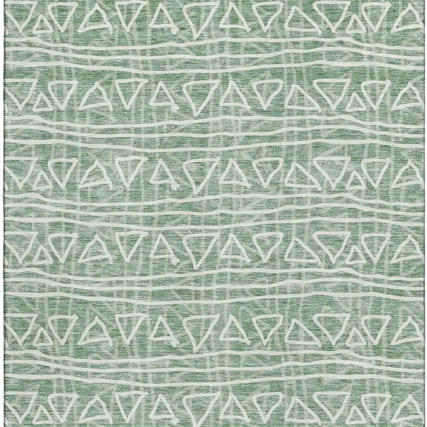 Sage And Ivory Geometric Washable Area Rug With UV Protection Photo 4