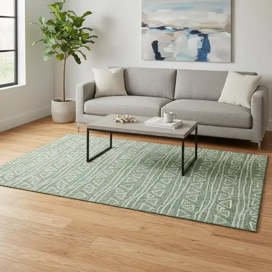 Sage And Ivory Geometric Washable Area Rug With UV Protection Photo 2