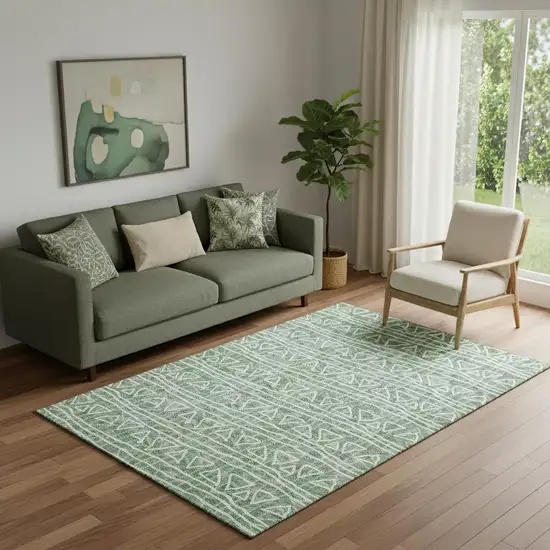 Sage And Ivory Geometric Washable Area Rug With UV Protection Photo 1