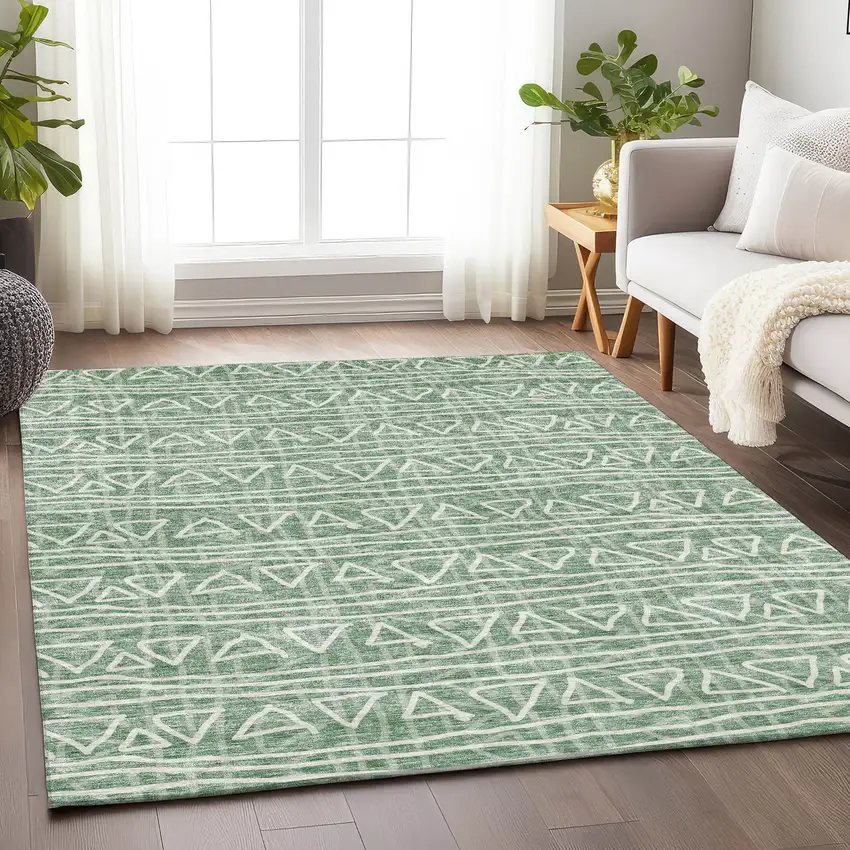 Sage And Ivory Geometric Washable Area Rug With UV Protection Photo 5