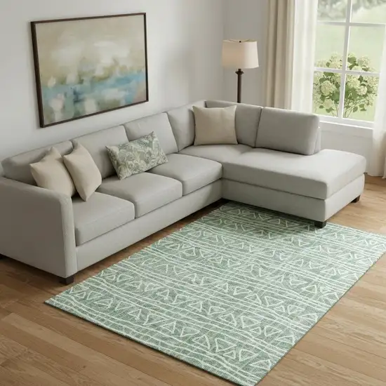 Sage And Ivory Geometric Washable Area Rug With UV Protection Photo 1
