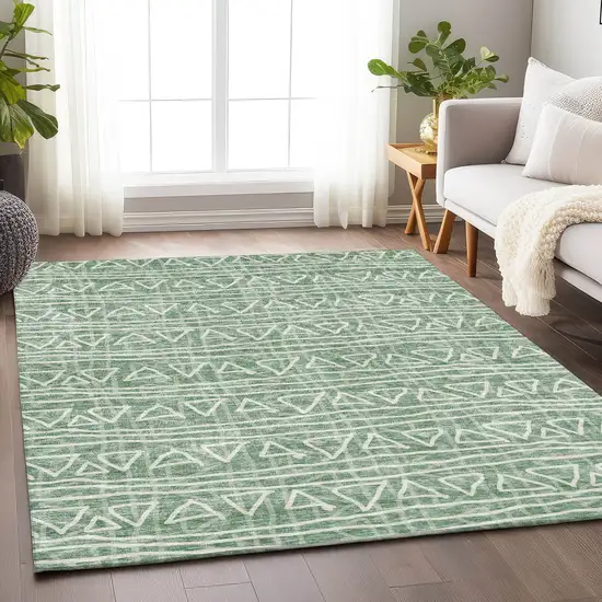 Sage And Ivory Geometric Washable Area Rug With UV Protection Photo 5