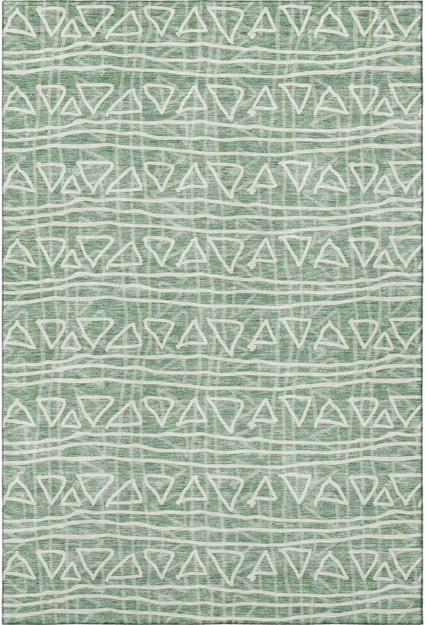 Sage And Ivory Geometric Washable Area Rug With UV Protection Photo 4