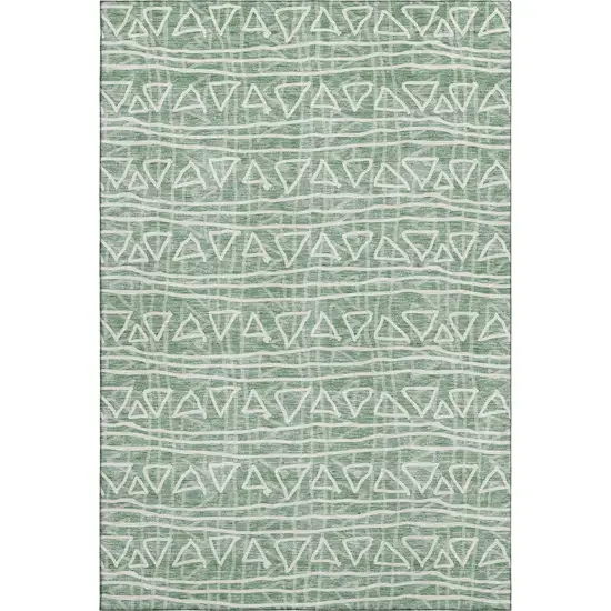 Sage And Ivory Geometric Washable Area Rug With UV Protection Photo 1