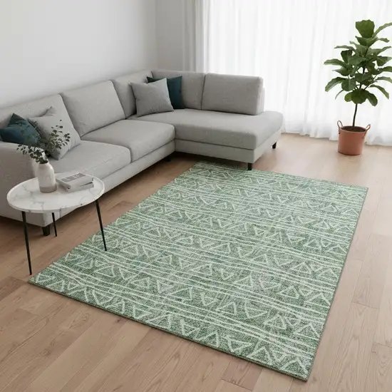 Sage And Ivory Geometric Washable Area Rug With UV Protection Photo 2