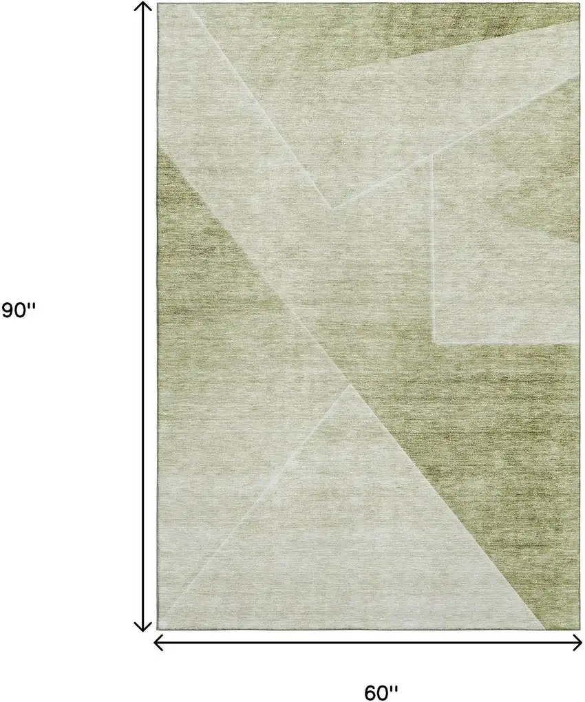 Sage And Ivory Geometric Washable Area Rug With UV Protection Photo 3