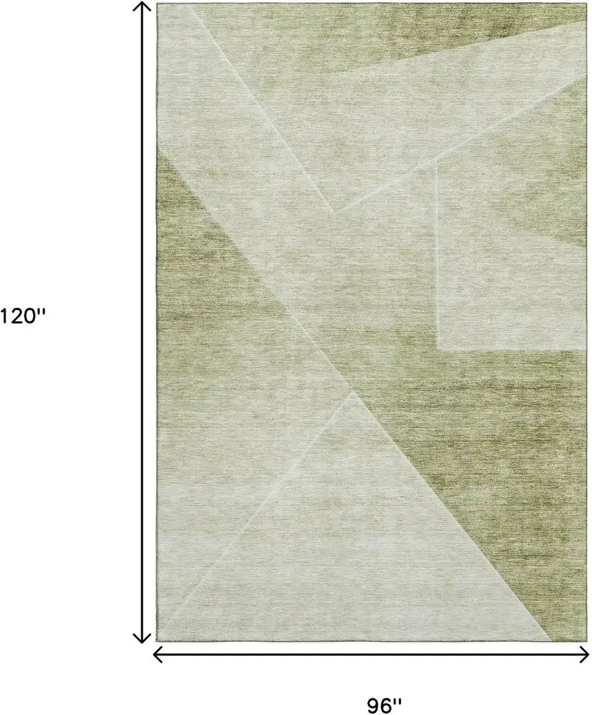 Sage And Ivory Geometric Washable Area Rug With UV Protection Photo 3