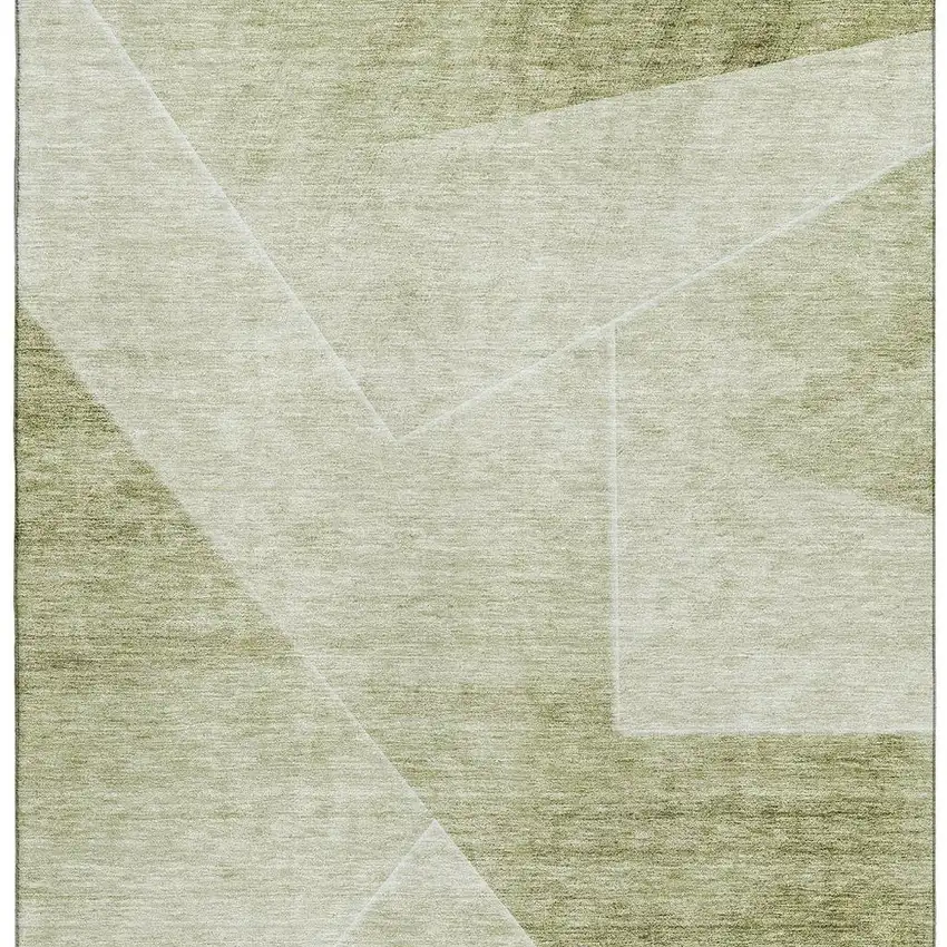 Sage And Ivory Geometric Washable Area Rug With UV Protection Photo 4