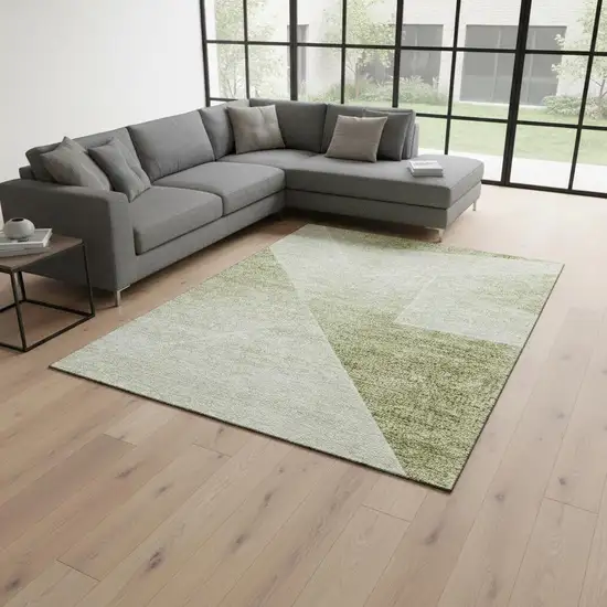 Sage And Ivory Geometric Washable Area Rug With UV Protection Photo 2