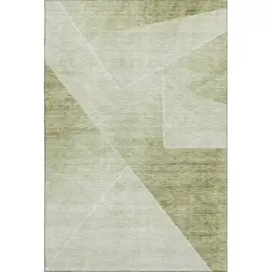 Photo of Sage And Ivory Geometric Washable Area Rug With UV Protection