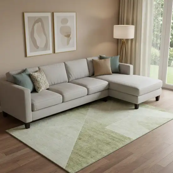 Sage And Ivory Geometric Washable Area Rug With UV Protection Photo 1