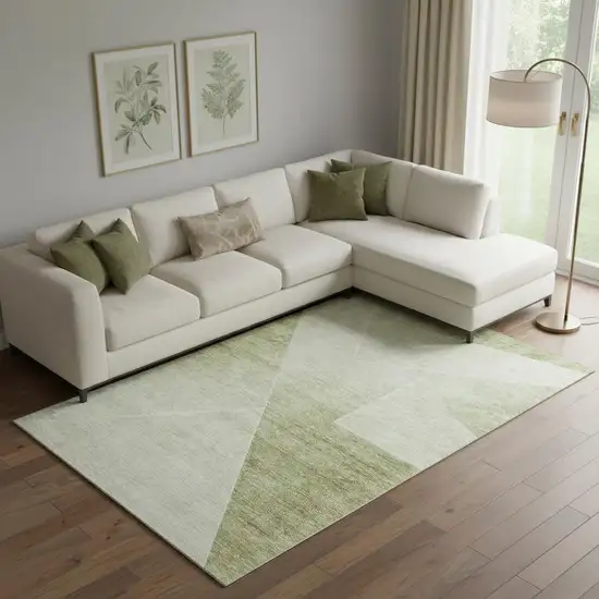 Sage And Ivory Geometric Washable Area Rug With UV Protection Photo 1
