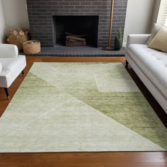 Sage And Ivory Geometric Washable Area Rug With UV Protection Photo 5