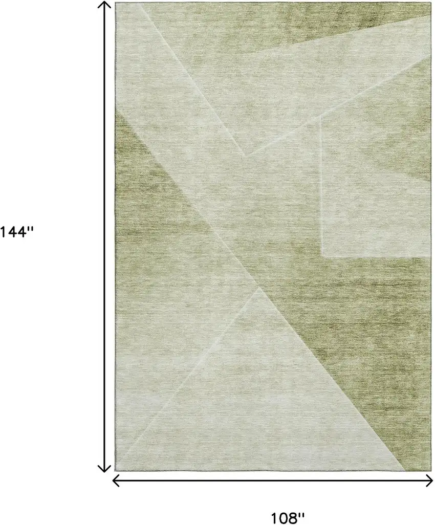 Sage And Ivory Geometric Washable Area Rug With UV Protection Photo 3