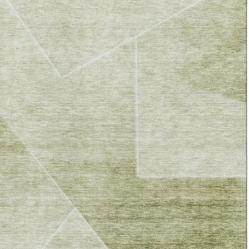 Sage And Ivory Geometric Washable Area Rug With UV Protection Photo 3