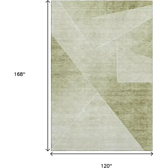 Sage And Ivory Geometric Washable Area Rug With UV Protection Photo 3