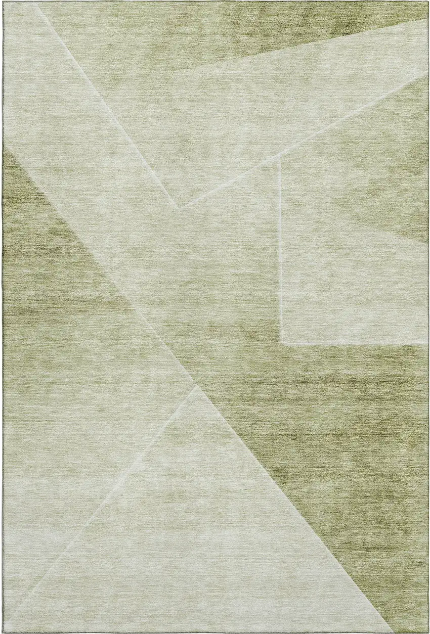 Sage And Ivory Geometric Washable Area Rug With UV Protection Photo 1