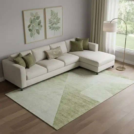Sage And Ivory Geometric Washable Area Rug With UV Protection Photo 1